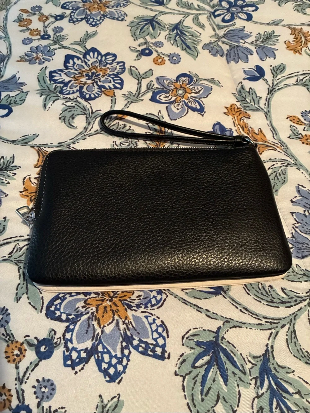 Coach Pebbled Leather Wristlet in Cream and Black